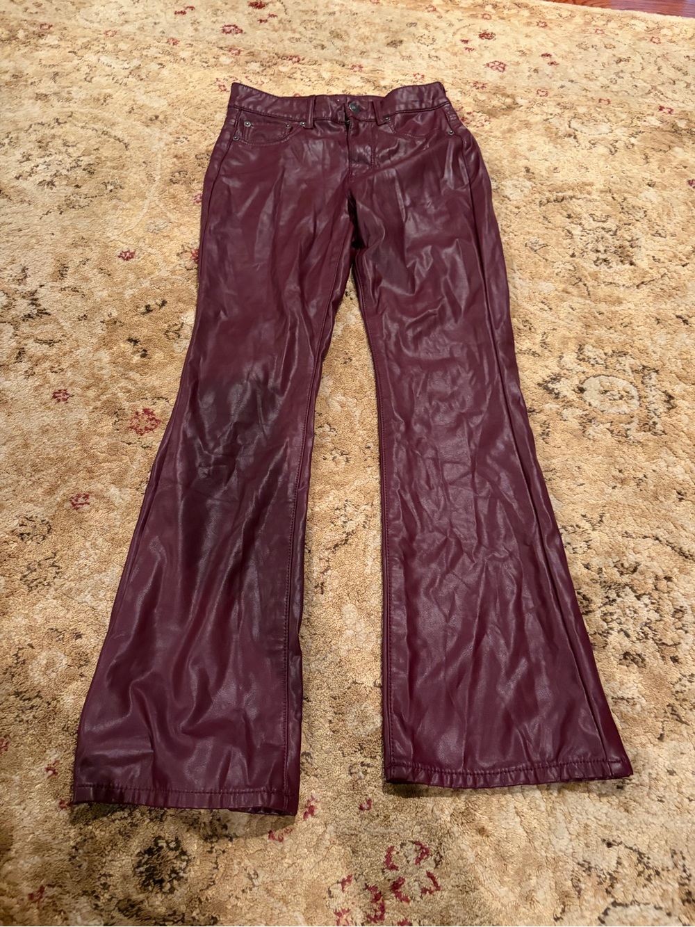 American Eagle Women's Faux Vegan Leather Flare Jeans in Burgundy worn once